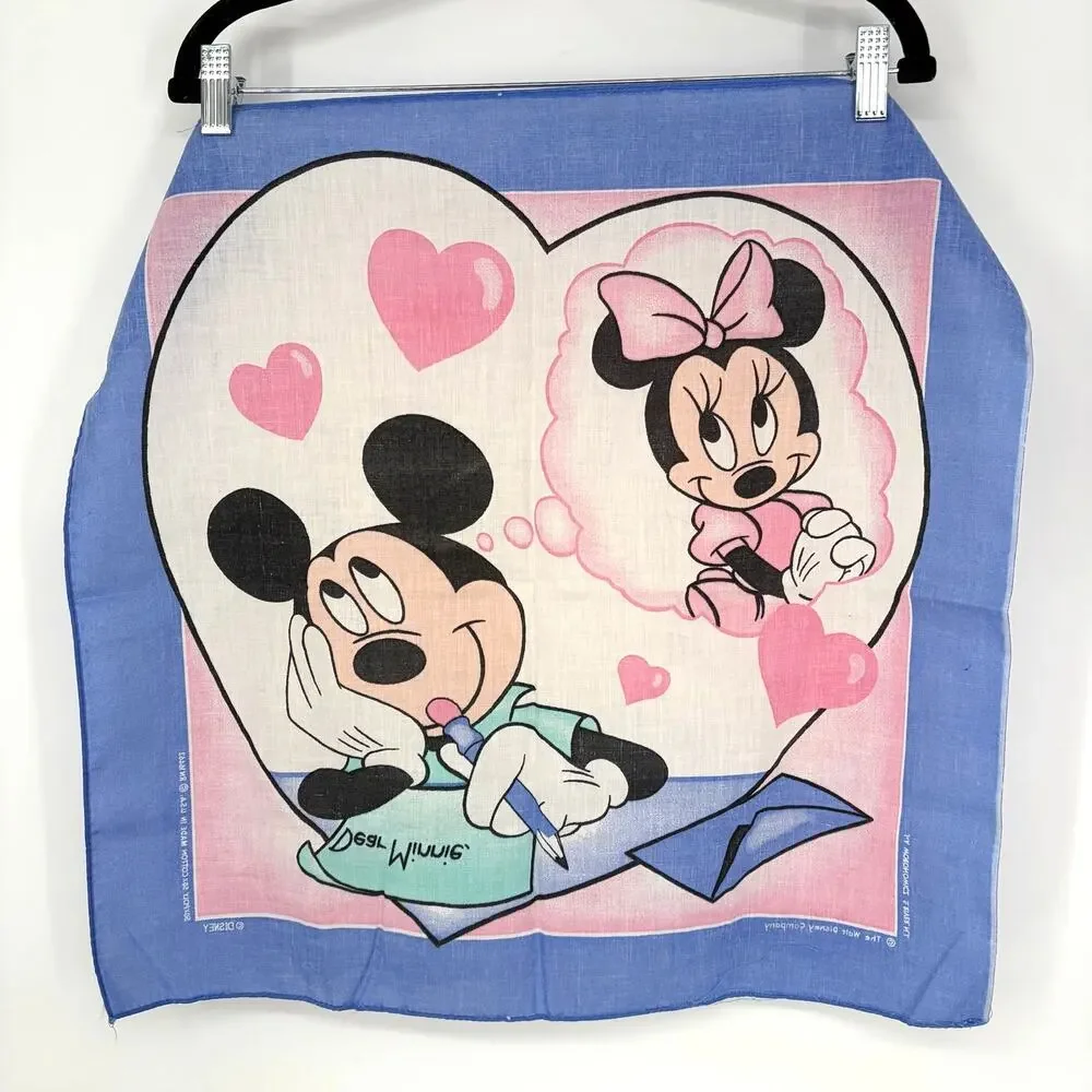 Vintage Disney Mickey Minnie Mouse Bandana Scarf USA Woronowicz Love Letter